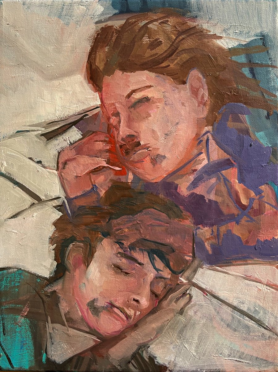 Expressive Portrait Oil Painting By Ulli Schmitt, 12 X 16", Sister And Brother, Original Artwork