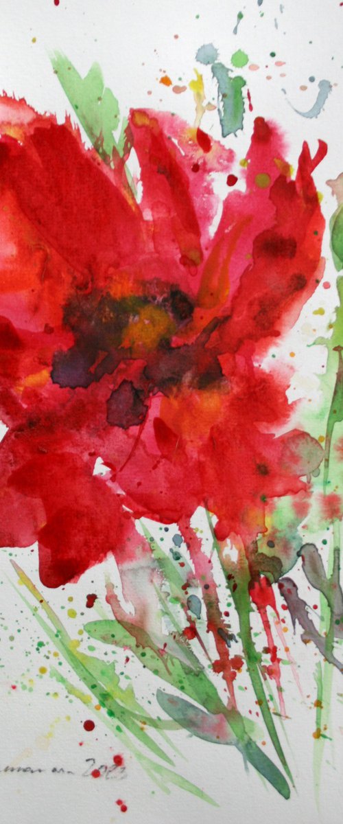 Field Poppies II / ORIGINAL WATERCOLOR PAINTING by Salana Art Gallery