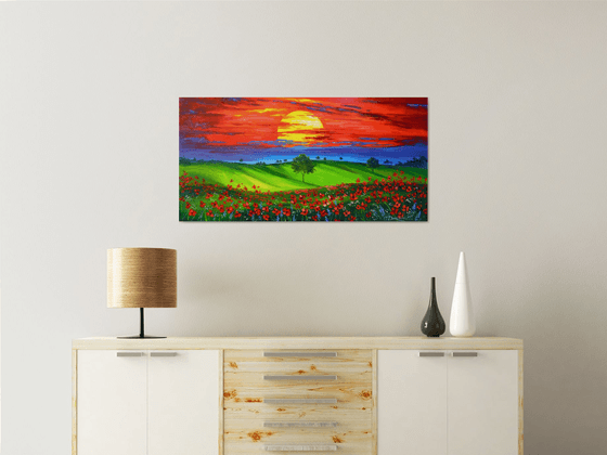 Sunset over a poppy field