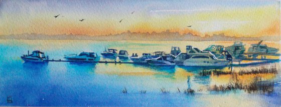 Watercolor lake painting