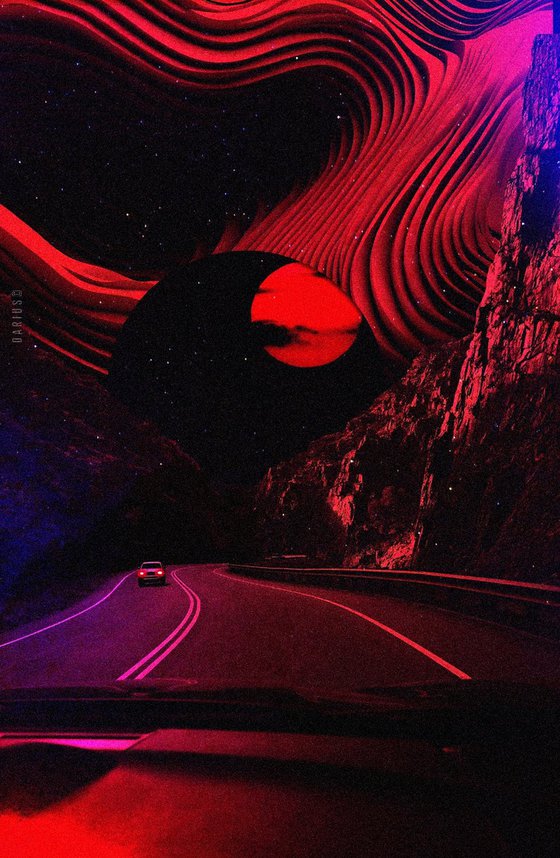 The Red Eclipse Drive - Surreal Art Print