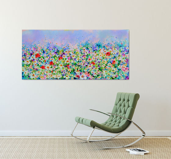 White Daisy and Red Poppy Field