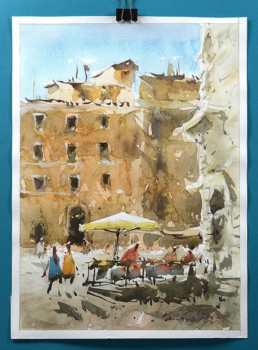 Impressionistic Cityscapes Watercolour By Marin Victor, 10 X 14", Rome, Urban Watercolor., Original Artwork