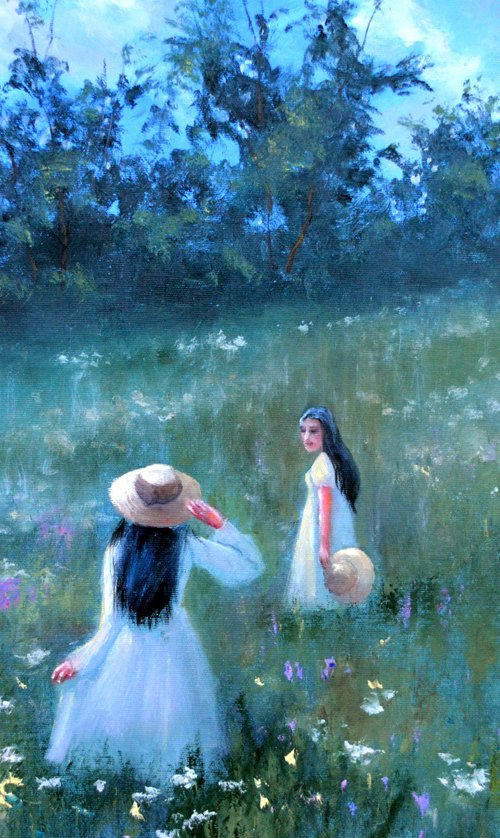 Among the Wildflowers. Medium Oil Painting by Elena Lukina