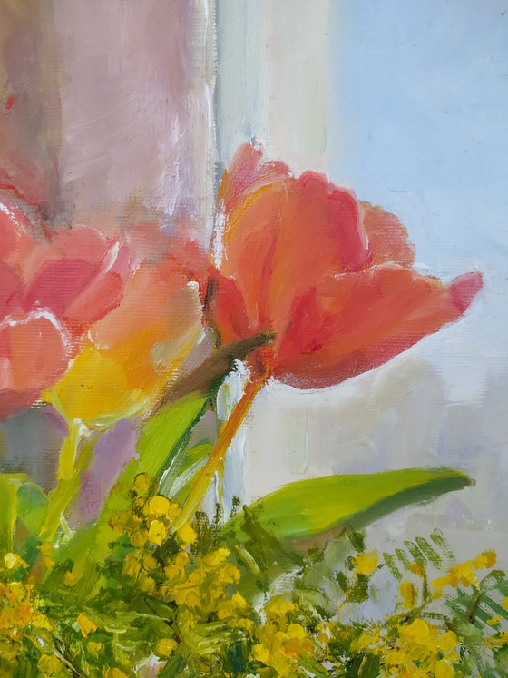 Tulips and mimosa