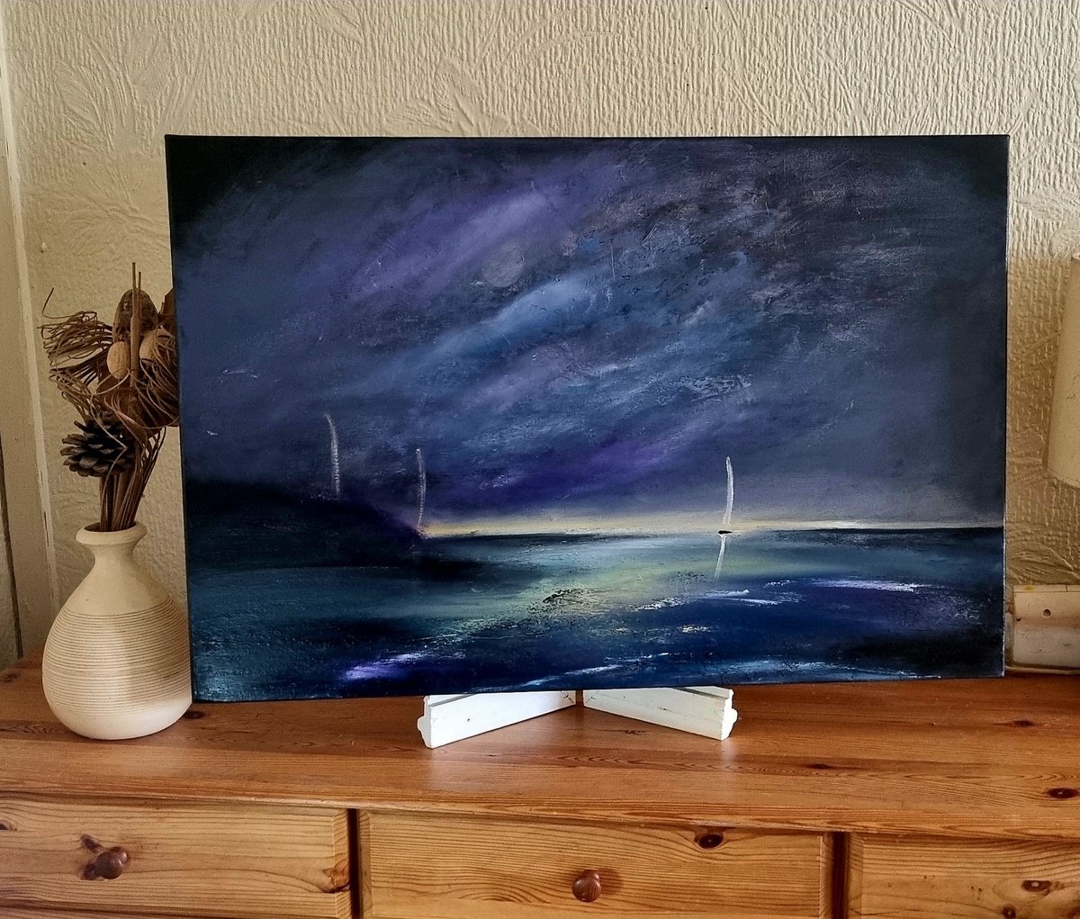 Dark Sailing 30x202 Large Seascape Oil Painting by Hayley Huckson