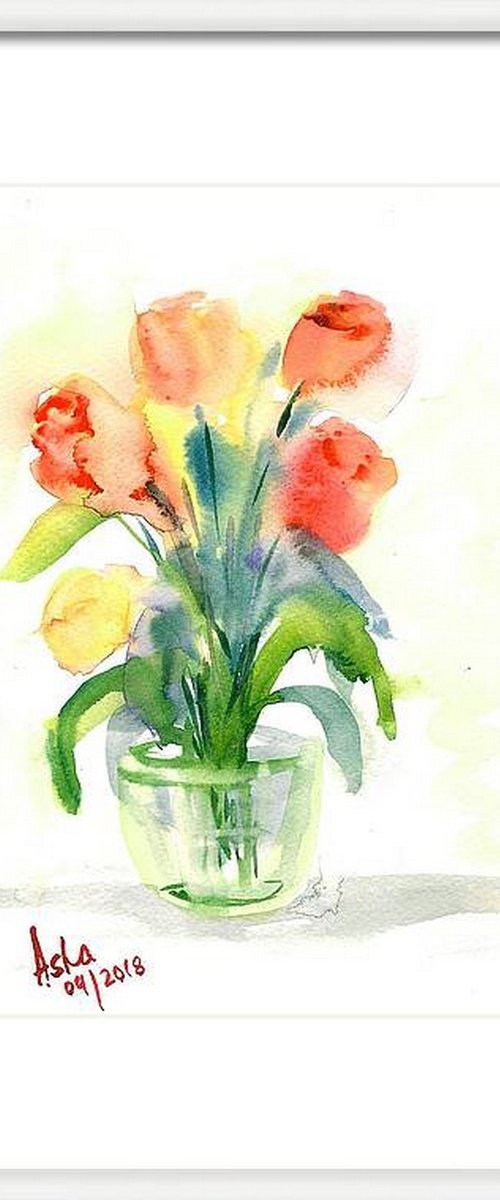 Tulip flowers in a vase by Asha Shenoy