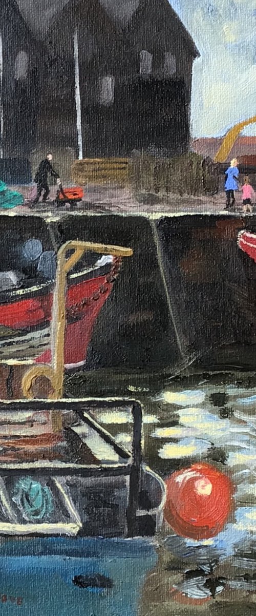 Down at the harbour, an original oil painting. by Julian Lovegrove Art