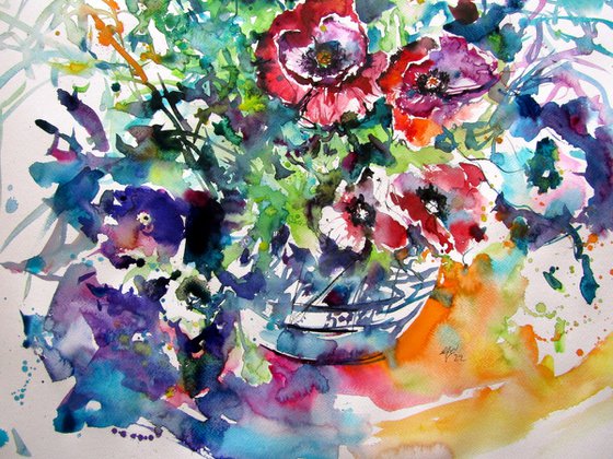 Colorful poppies in the garden