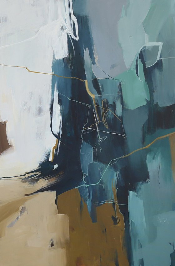 "Influence 3" Abstract dark teal acrylic art