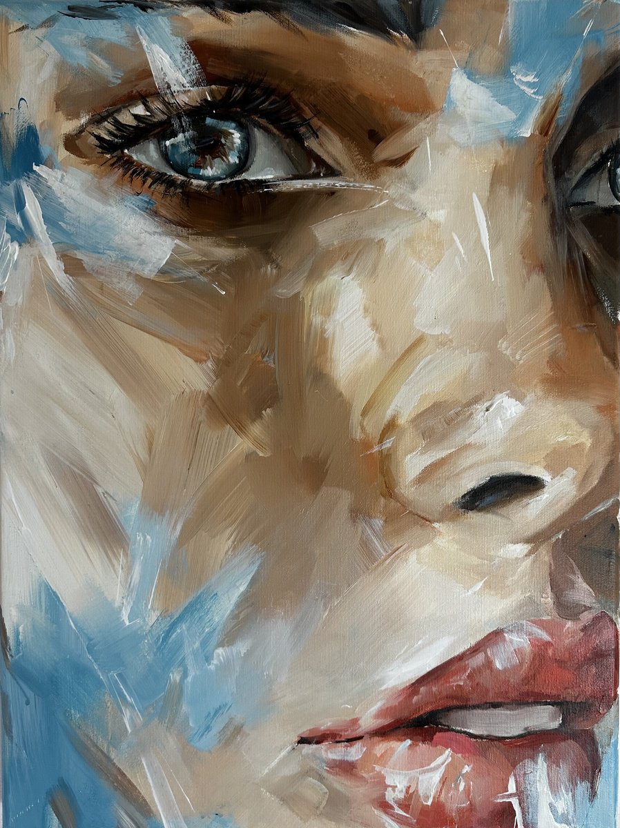 Impressionistic Portrait Acrylic Painting By Ferenc Racz, 17 X 23, Portrait 1145