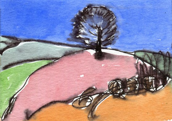 One Tree Hill; Original Watercolour ACEO