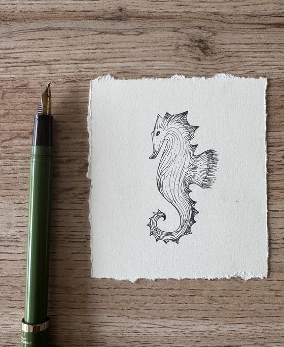 Original Seahorse Ink Art