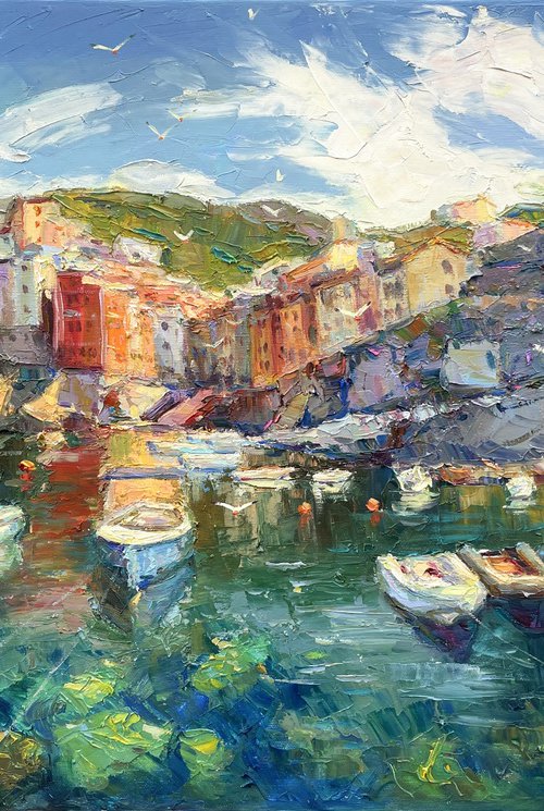 Boats at the pier by Evgeny Chernyakovsky