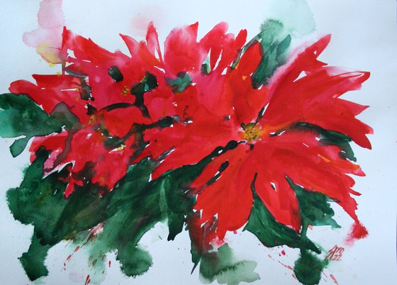 Poinsettia expression... / ORIGINAL WATERCOLOR PAINTING