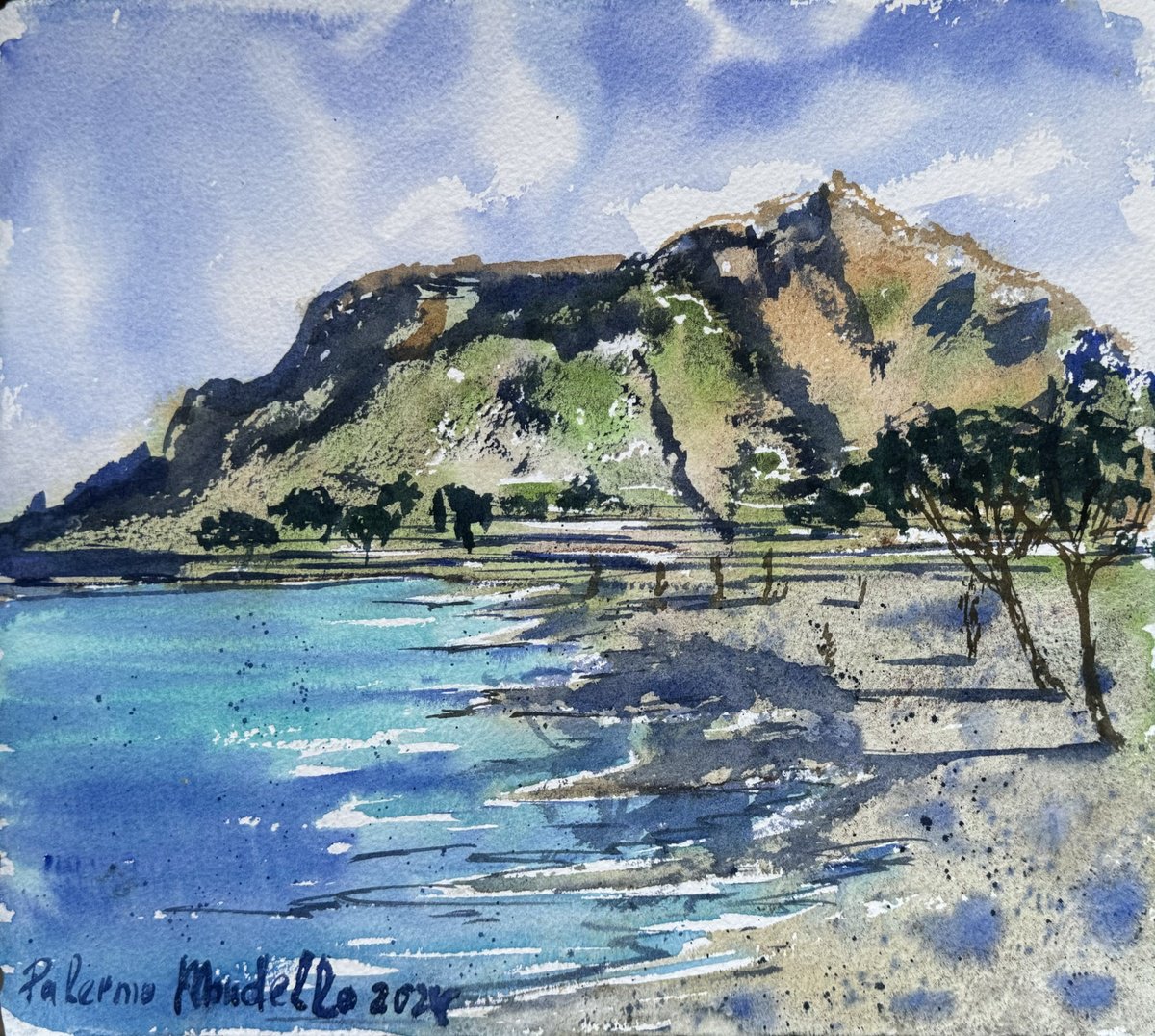 Impressionistic Watercolour , Etude Palermo Mondello Sea By Yuliia Sharapova, 14 X 13, Artwork For Sale On Artfinder