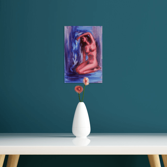 Naked in Blue Bedroom art