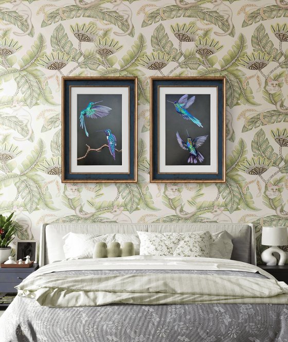 Colibri Flowers Diptych Pastel