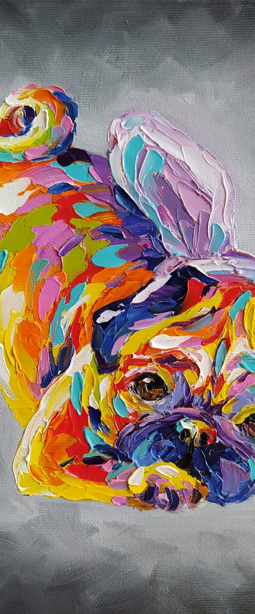 Little bunny -  pug dog, dog, pet, pug oil painting, animals, pug, oil painting, pet pug, pet oil painting, gift, animals art by Anastasia Kozorez