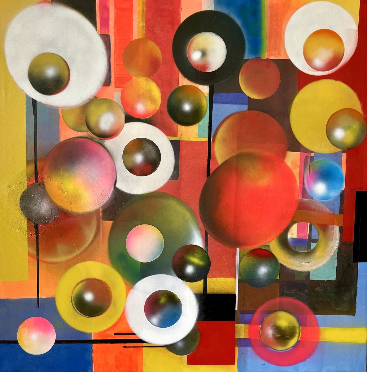 Abstract Acrylic Painting By Juan Jose Garay, 59 X 59", Whispers Of A Whole, Original Artwork