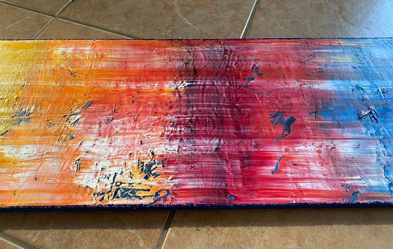 "Light Me Up" - Original PMS Oil Painting On Reclaimed Wood - 48 x 11 inches