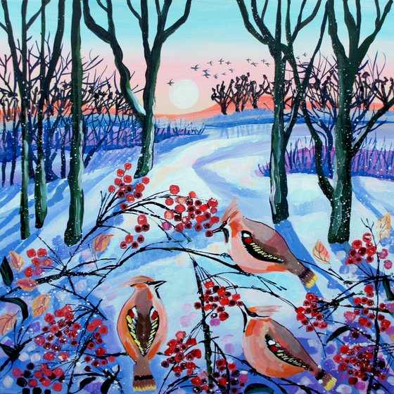 Waxwings in the Snow