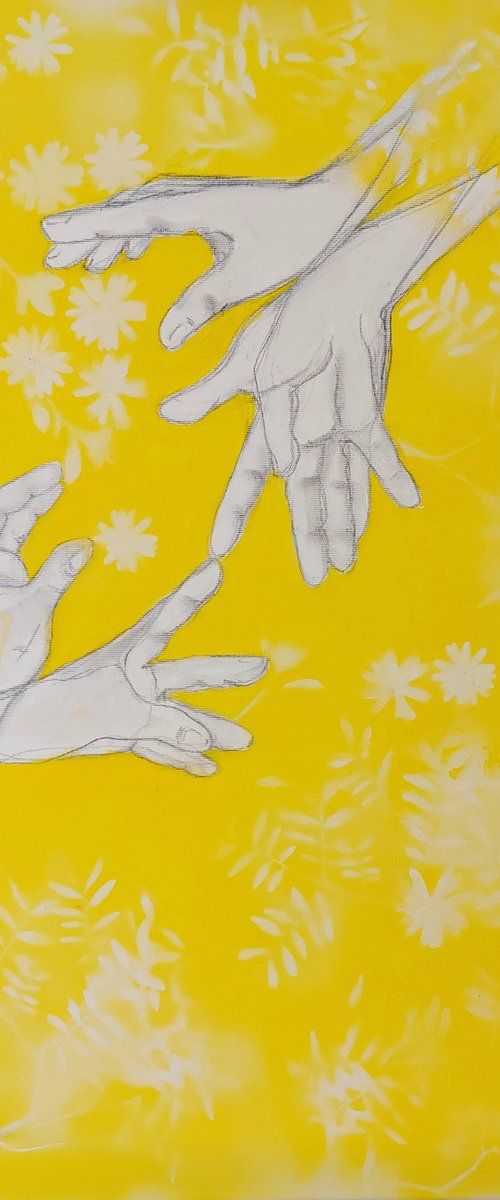 "Hands are an extension of the heart", original Mixed Media painting, 80x60x2cm by Nora Block