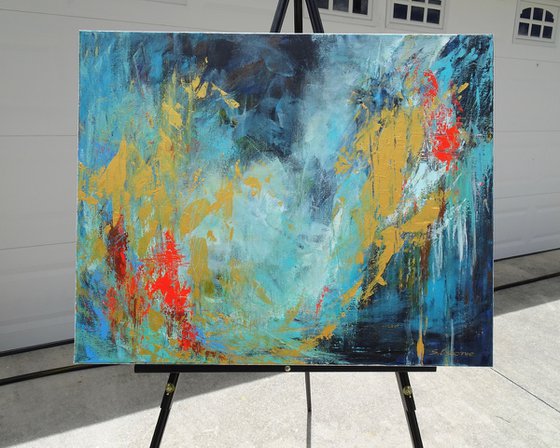 BALANCE OF INFINITY. Navy Blue, Teal, Gold, Red Contemporary Abstract Acrylic Painting, Modern Art