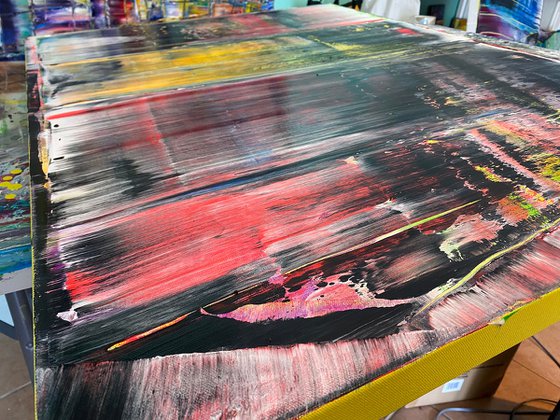 "We're All Mad Here" - Save As A Series - Original PMS Large Abstract Acrylic Painting Triptych On Canvas - 100" x 40"