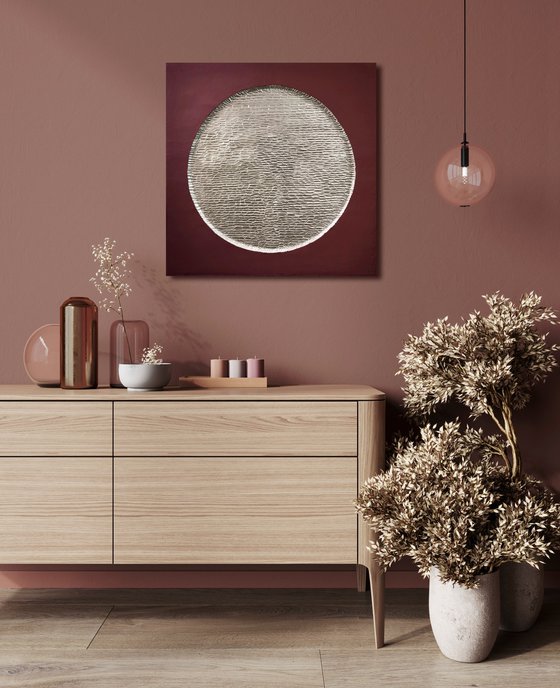 "Burgundy Mars" Burgundy silver abstract art