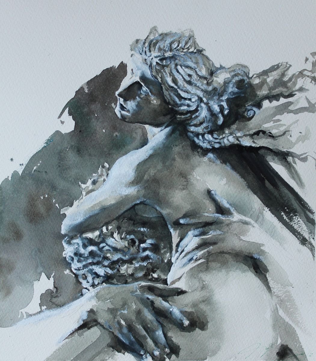 Impressionistic Portrait Watercolour By Maximo Damico, 13 X 15", The Rape Of Proserpina, Original Artwork
