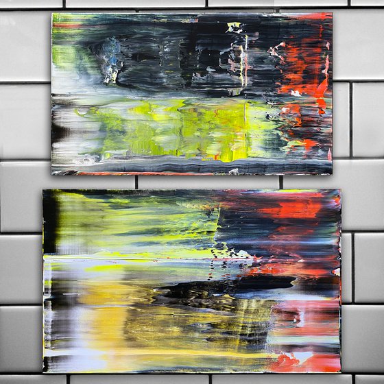 "We Burn Clean" - Save As A Series - Original PMS Large Abstract Diptych Acrylic Paintings On Hand Stretched Canvas - 30" x 34"