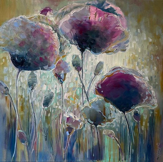 Beautiful poppies. Flowers oil painting