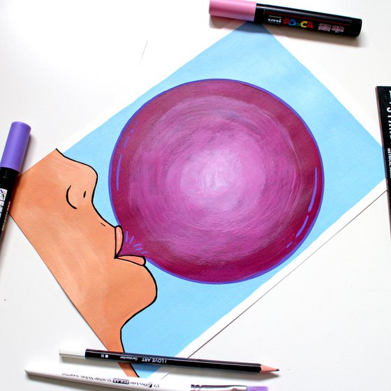 Purple Bubble Gum A4 Painting