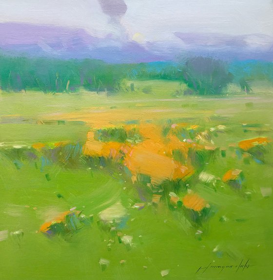 Summer Field, Original oil painting, Handmade artwork, One of a kind