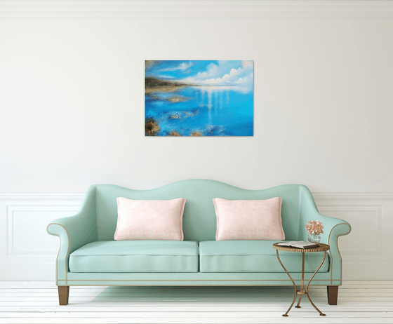 A XL large modern abstract figurative seascape painting "Blue emotion"