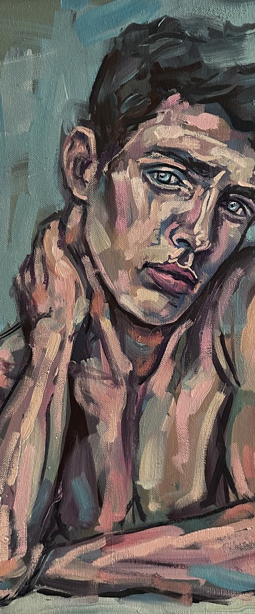 Young man painting, male nude, gay erotic art by Emmanouil Nanouris