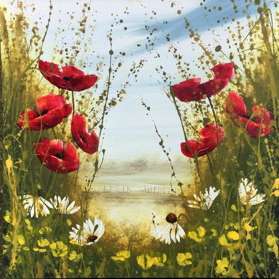 Poppies Daisy and Buttercup Landscape