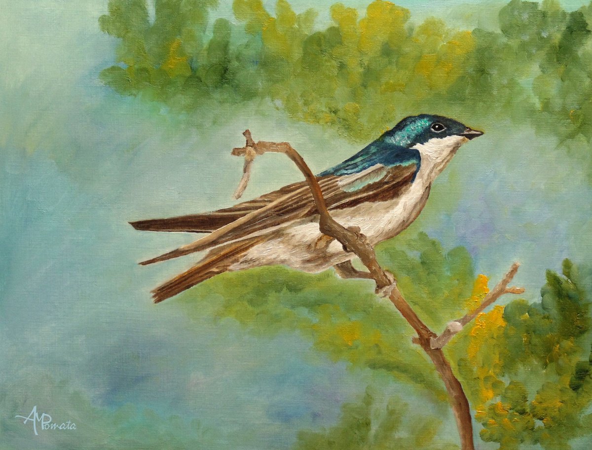 Impressionistic Animal Oil Painting By Angeles M. Pomata, 13 X 10, Blue Wonder, Original Artwork