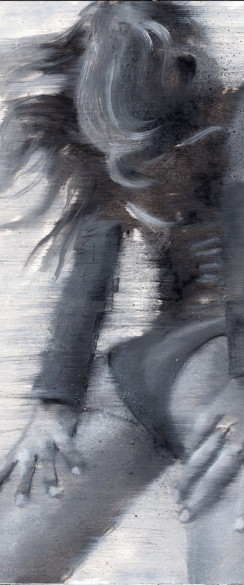 Anna | Black and white dancing high fashion pose woman | beautiful sexy fashion powerful lady woman | oil painting on paper | by Renske Karlien Hercules