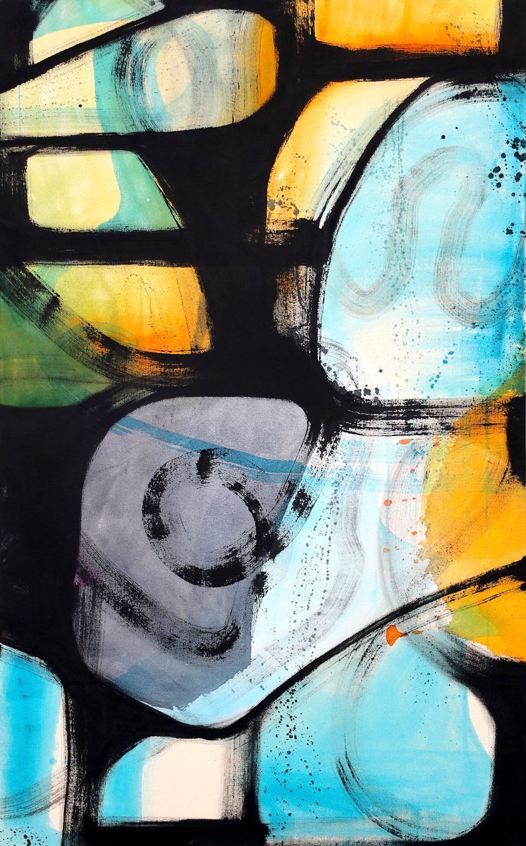 Geometric Abstract Acrylic Painting By Poovi Art, 30 X 48", Embracing Imperfections, Original Artwork