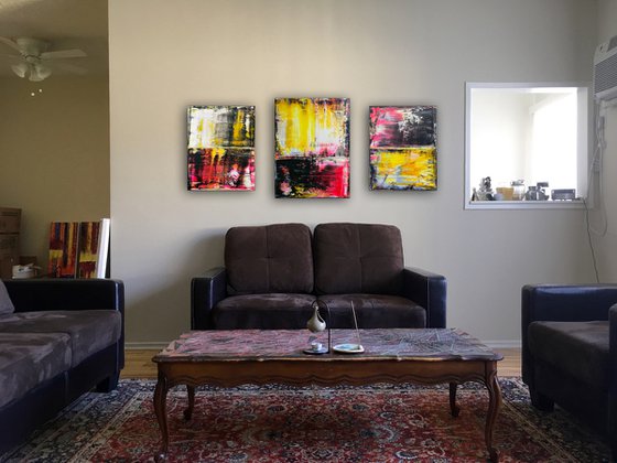 "Come Get Some" - FREE USA SHIPPING + Save As A Series - Original PMS Abstract Triptych Acrylic Paintings On Canvas - 50" x 24"