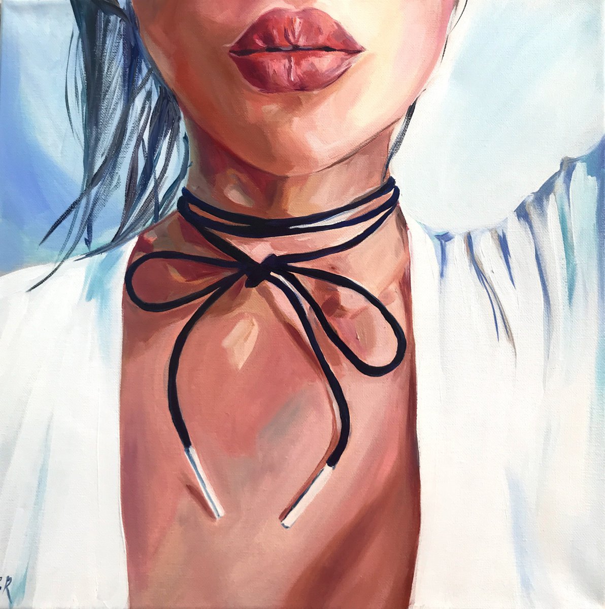 TENDER - oil painting, full lips, woman, erotic art, original gift, home decor, poster, of... by Sasha Robinson
