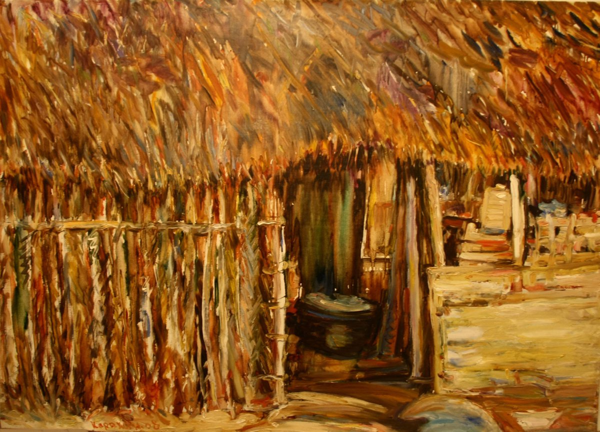 ON THE WAY TO MAMALLAPURAM - Hut in India countryside, original oil painting, landscape ar... by Karakhan