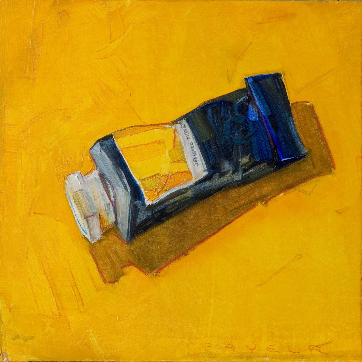 Impressionistic Still Life Oil Painting By Olivier Payeur, 8 X 8", Yellow Tube On Yellow, Original Artwork