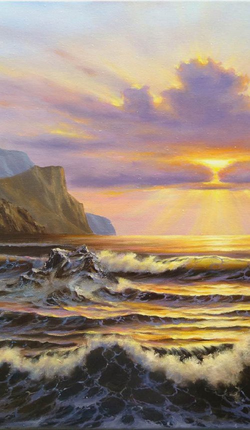 The Heavenly sunset - Seascape oil painting by Mariia Ignatkina