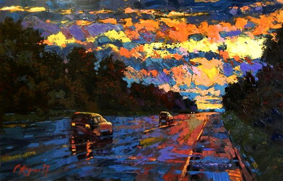 road at sunset