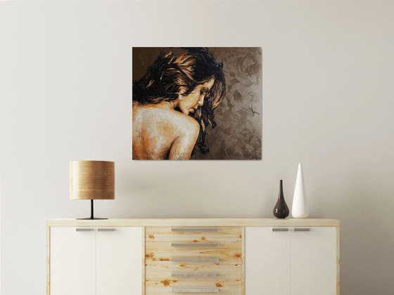 Beautiful nude girl, portrait naked figure woman, oil, acrylic, canvas, painting