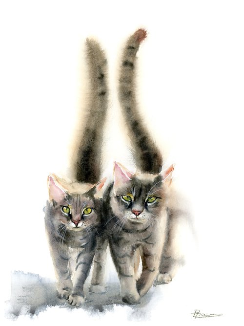 Two Cats Walking by Olga Shefranov (Tchefranov)
