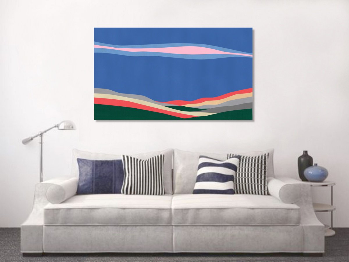 Abstract Landscape Acrylic Painting By Marina Krylova, 53 X 31", Serene Landscape #67, Original Artwork